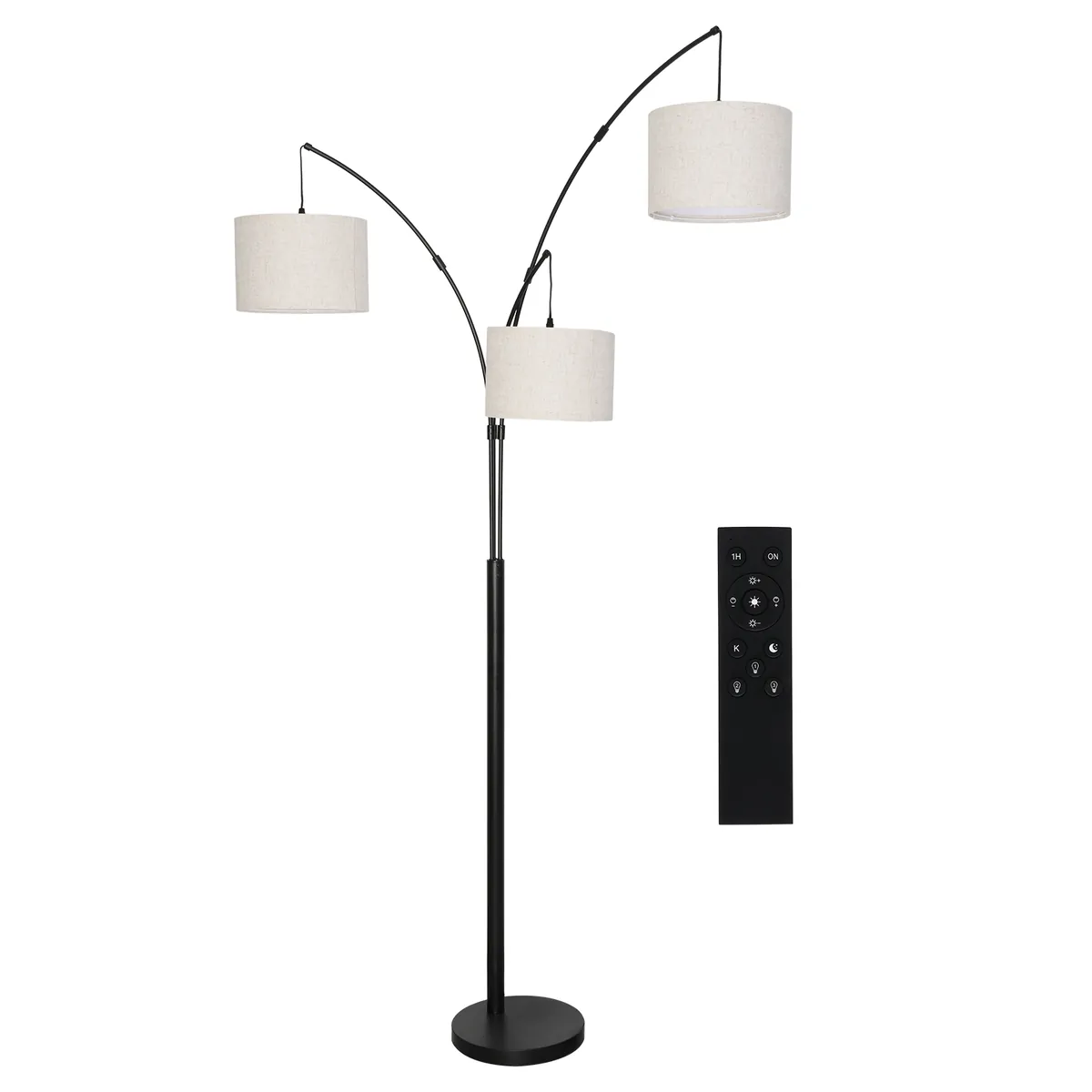 Lámpara de pie de arco de 3 luces con mando, 2400 LM